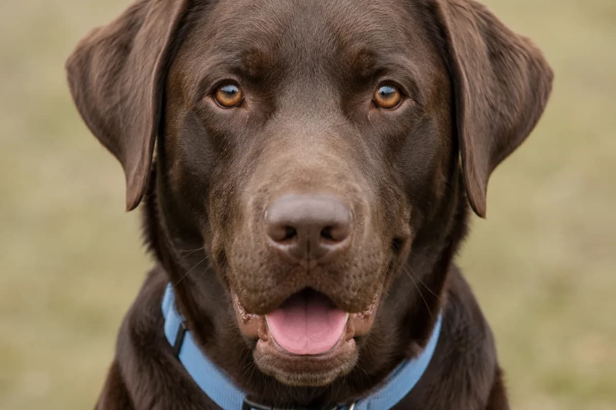 Chocolate Labrador shown in a close profile portrait